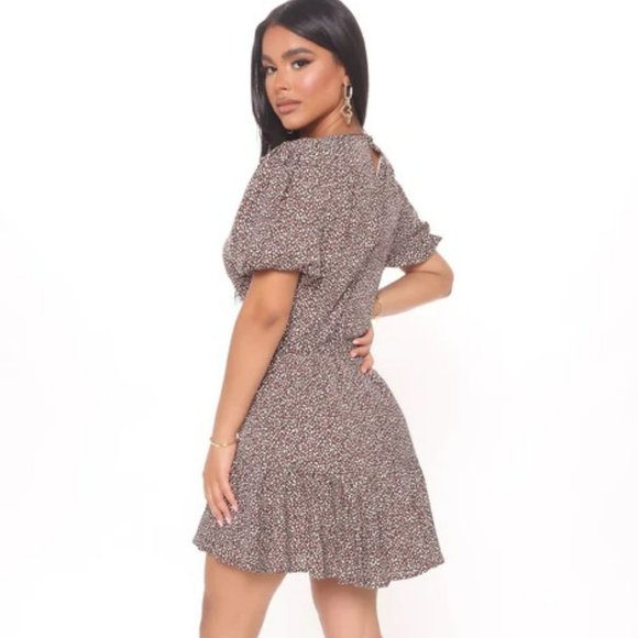 NWT Fashion Nova Dottie Printed Mini Dress - Brown/White combo, Size: 1X - Picture 4 of 10